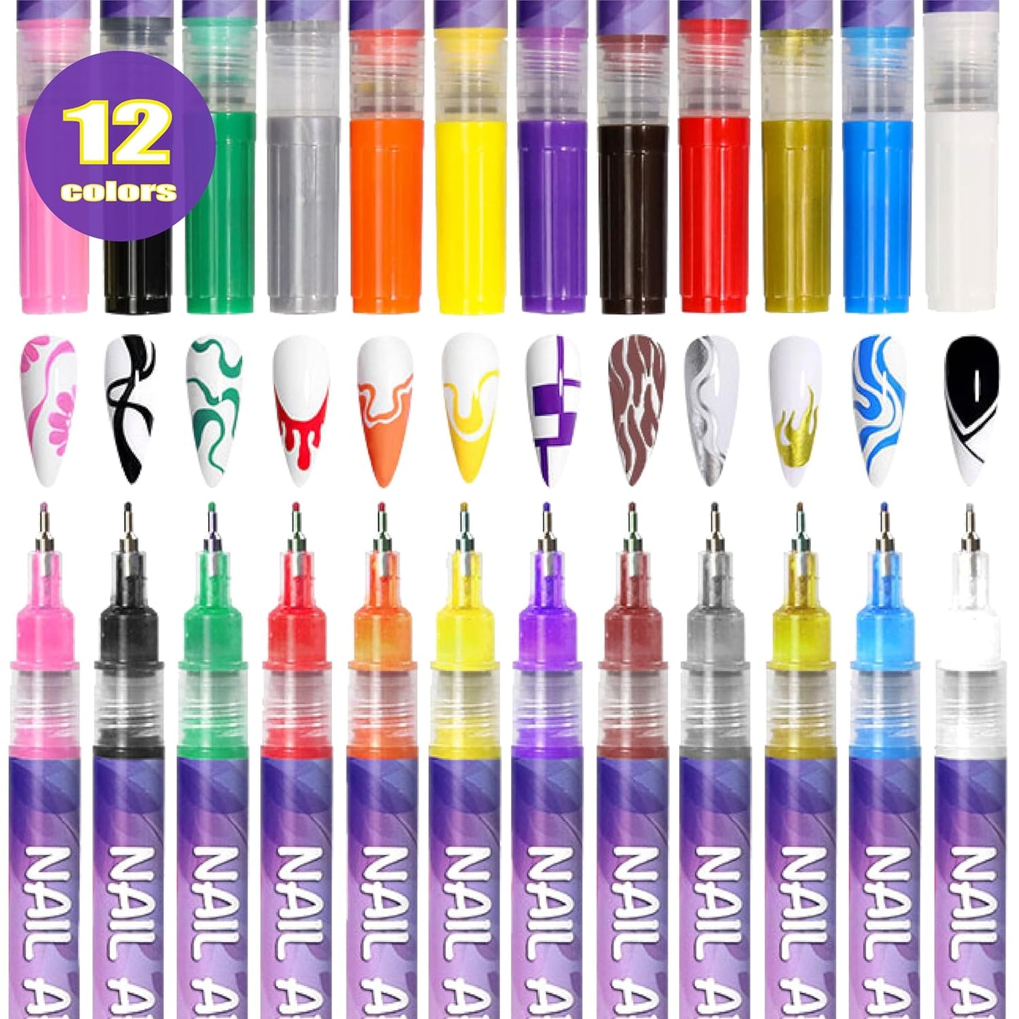 12 Colors Nail Art Pens Set